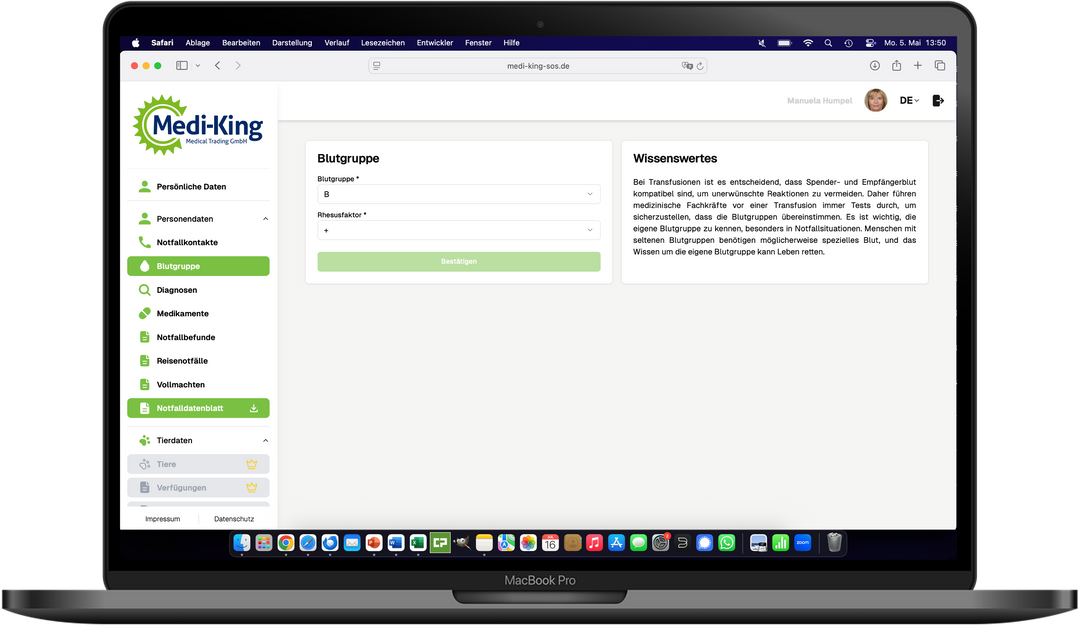 Medi-King-SOS Notfalldatenmanagement inkl. Notfallkarte im persönlichen Anschreiben