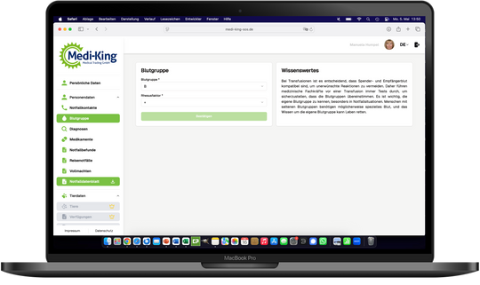 Medi-King-SOS Notfalldatenmanagement inkl. Notfallkarte im persönlichen Anschreiben
