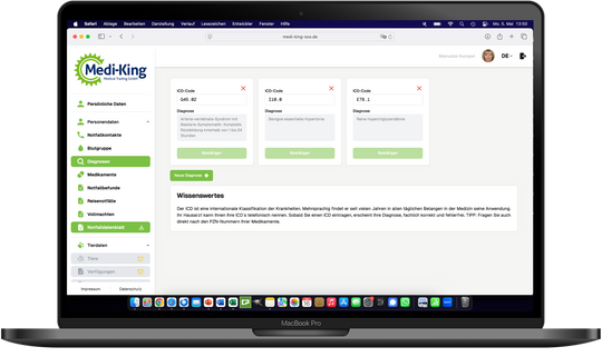 Medi-King-SOS Notfalldatenmanagement inkl. Notfallkarte im persönlichen Anschreiben