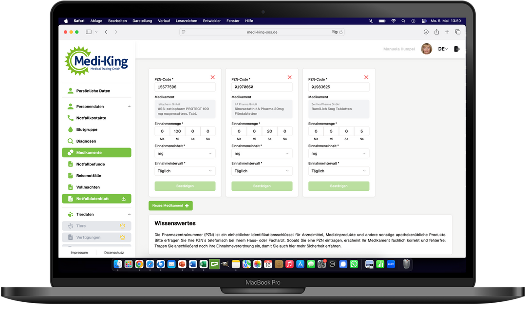 Medi-King-SOS Notfalldatenmanagement inkl. Notfallkarte im persönlichen Anschreiben