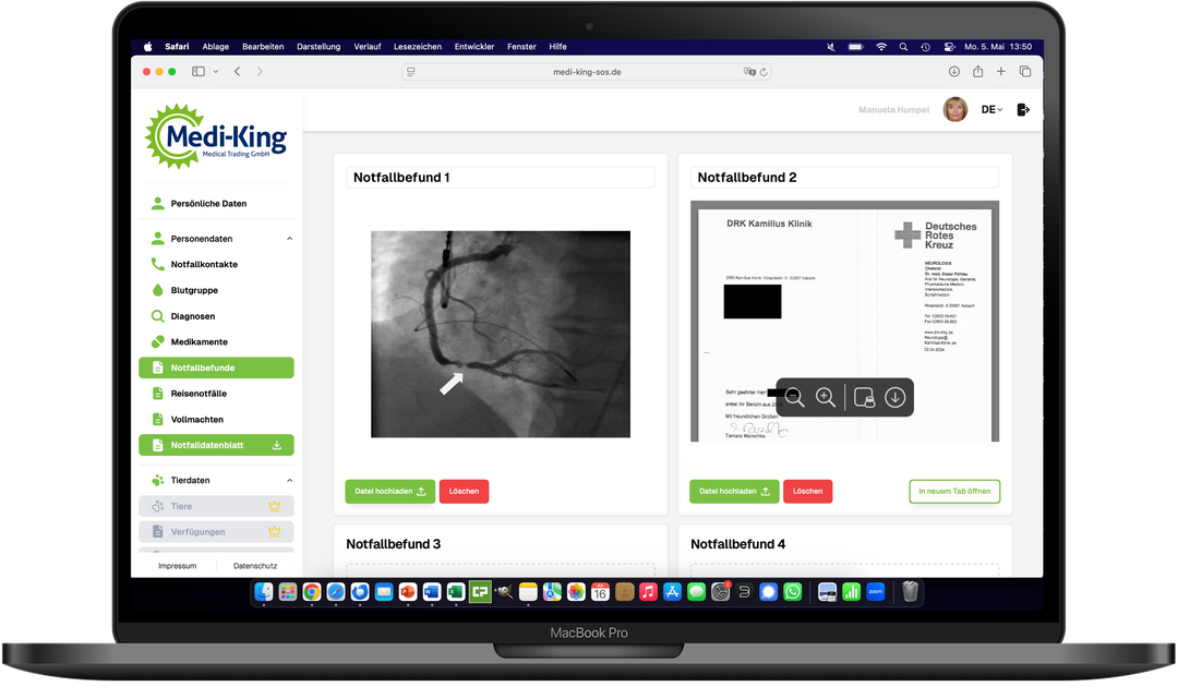Medi-King-SOS Notfalldatenmanagement inkl. Notfallkarte im persönlichen Anschreiben