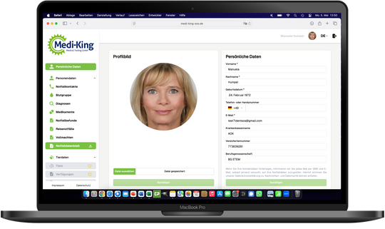 Medi-King-SOS Notfalldatenmanagement inkl. Notfallkarte im persönlichen Anschreiben