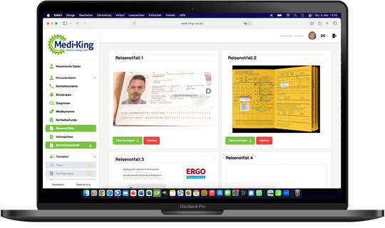 Medi-King-SOS Notfalldatenmanagement inkl. Notfallkarte im persönlichen Anschreiben