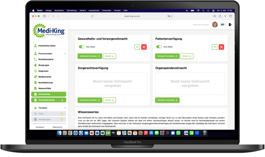 Medi-King-SOS Notfalldatenmanagement inkl. Notfallkarte im persönlichen Anschreiben