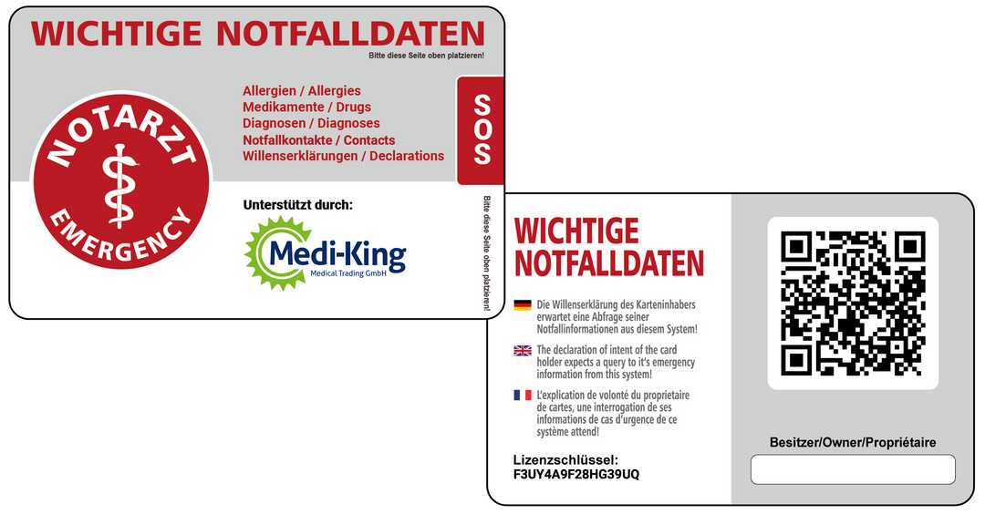 Medi-King-SOS Notfalldatenmanagement inkl. Notfallkarte im persönlichen Anschreiben